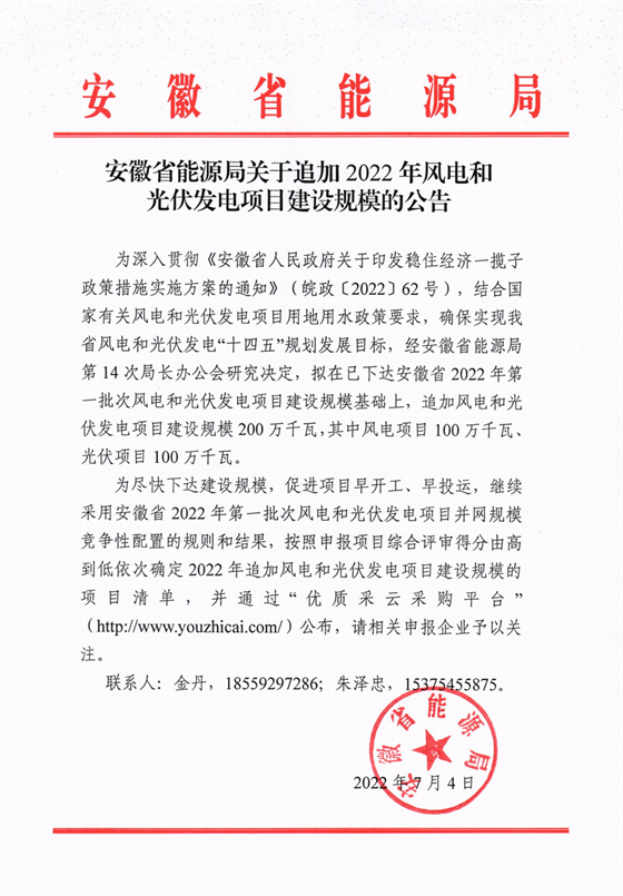 再加1GW光伏+1GW風電！安徽2022年風光項目建設規(guī)模擬至5GW！